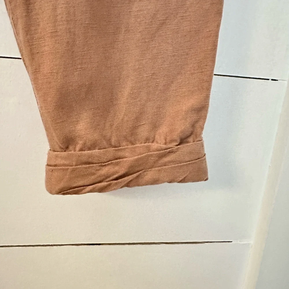 ARITZIA WILFRED 6 Earthy pink linen bland tie waist hidden buttonfly crop jogger